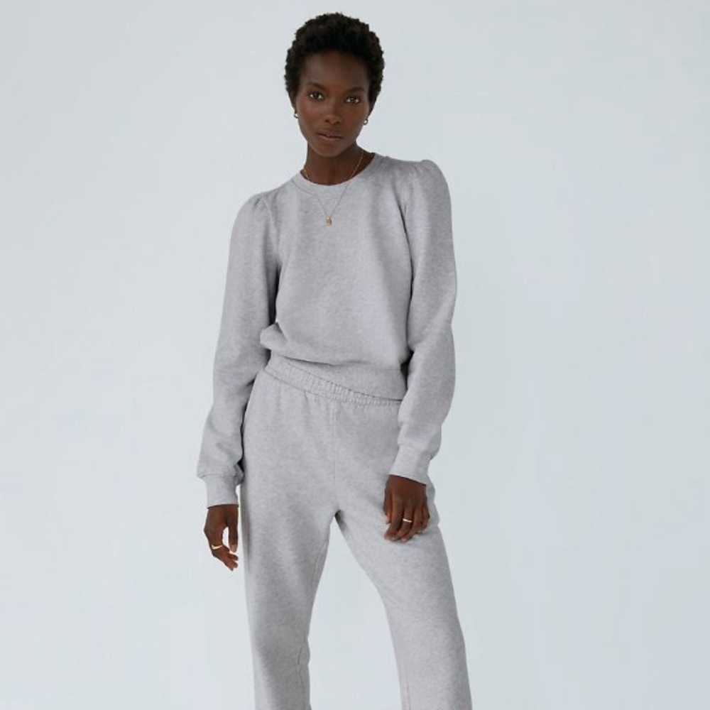 Aritzia Wilfred Free Puff-sleeve Cotton Terry Sweatshirt Grey - Size Small - Picture 7 of 8